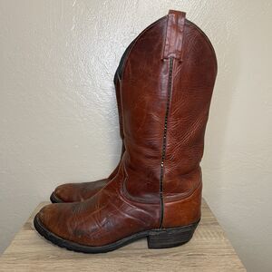 TONY LAMA Men’s Sz 9.5D Leather Cowboy Western Boots #4202 COGNAC BROWN Vintage